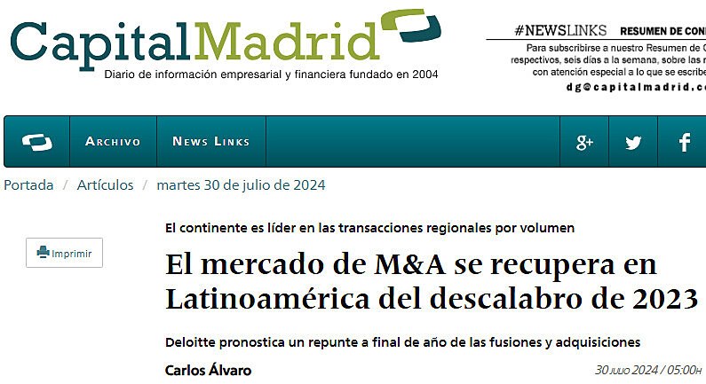 El mercado de M&A se recupera en Latinoamrica del descalabro de 2023